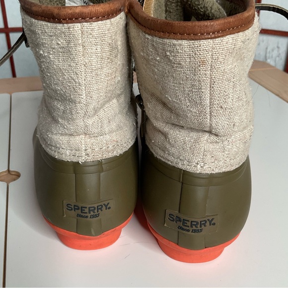 Sperry Duck Winter/Rain Boots, orange/green-brown/tan, size W8, Waterproof, EUC! - Picture 5 of 10